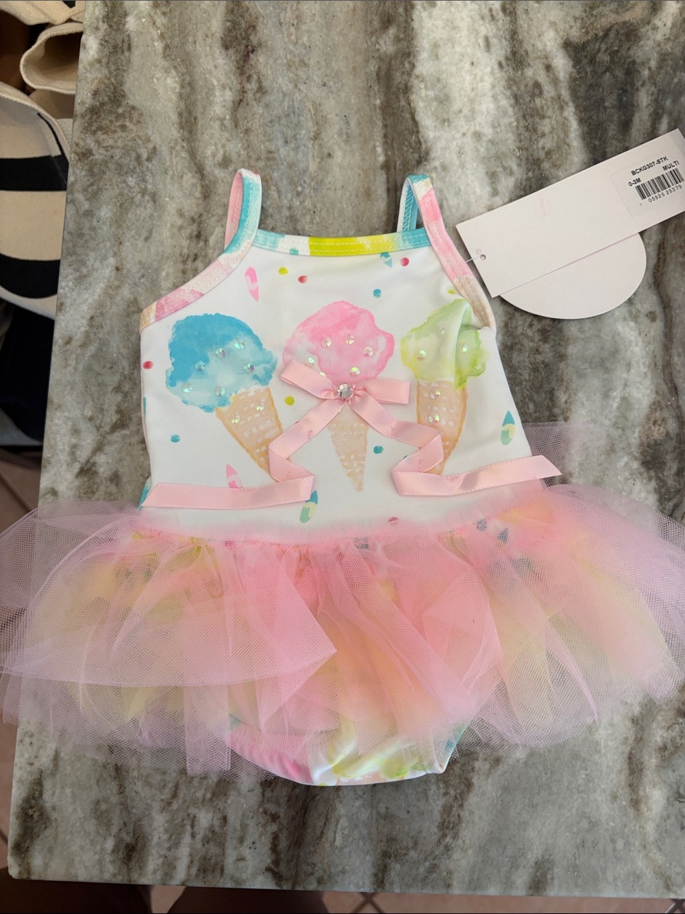 Kate Mack Pastel Rainbow Tutu Swimsuit in Pink and Aqua